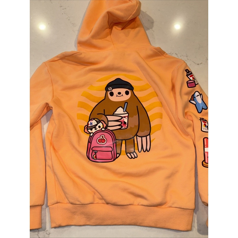 Toca‎ Boca Life H&M Youth Graphic Hoodie Boys YL Sloth Sweatshirt Orange Cotton